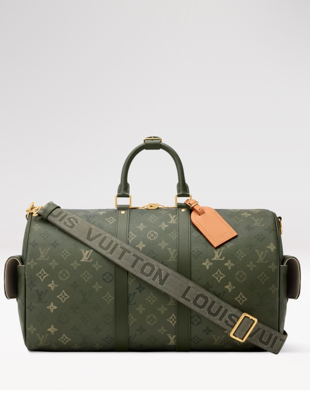 Louis Vuitton Olive Green Monogram Duffel with Tan Tag and Branded Strap